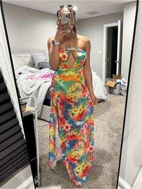 Fashion Nova tropic butterfly mesh maxi dress